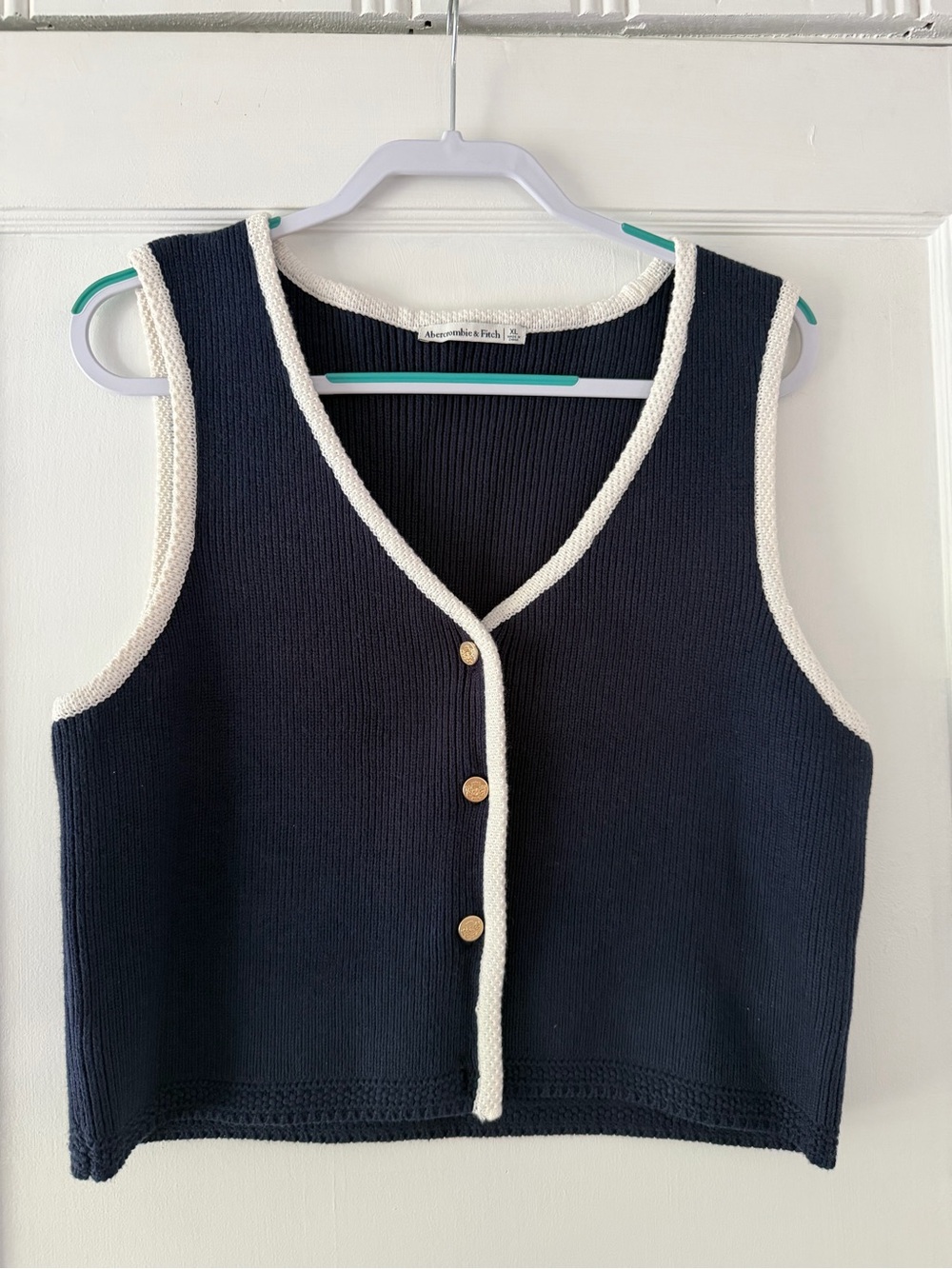 Abercrombie and Fitch Navy and White Women's Sweater Vest